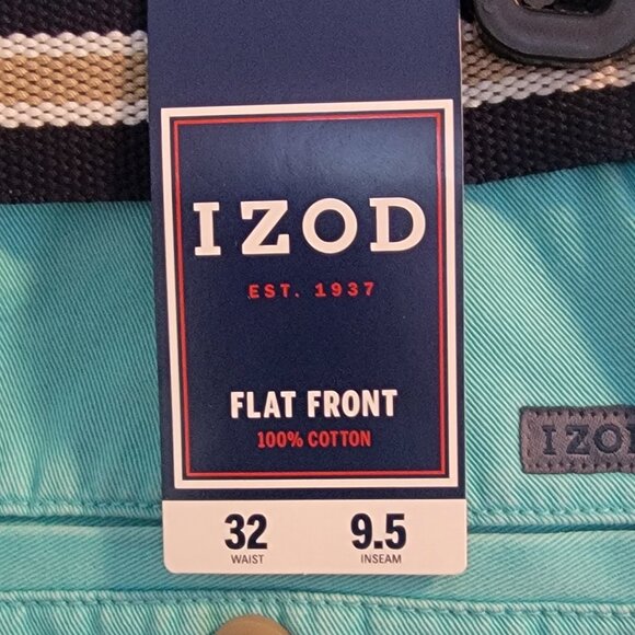 Izod Blue Radiance Flat Front Belted 9.5" Men's Golf/Chino Shorts - Picture 3 of 11